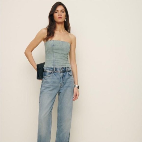 NWT Reformation Colleena Strapless Denim Top Jean Tube Sahara Blue 6 - Picture 5 of 16